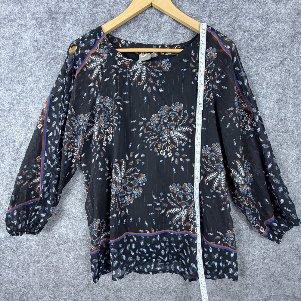 One September Sheer Blouse Top Womens Large Black Floral Paisley Cold Shoulder - Picture 4 of 8